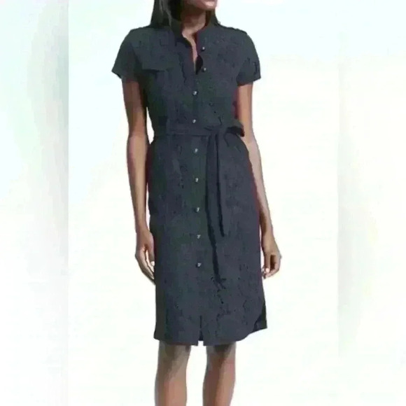 Banana Republic Dresses & Skirts - Banana Republic Navy Lace Belted Shirt Dress Size 4